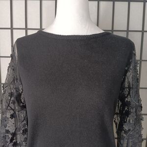 SIONI MILANO NWT Women's Black Pullover Knit Top w/ Illusion Sleeves Size S